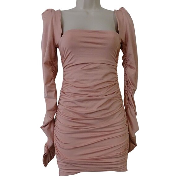 Oh Polly Dresses & Skirts - Oh Polly Flatter Me Pink Ruched Long Sleeve Bodycon Mini Dress Women Size 2